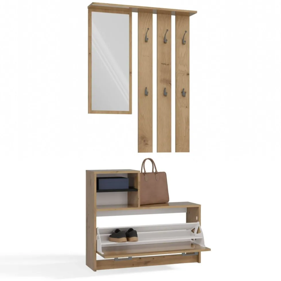 Mobile ingresso con specchio 85x180 cm rovere MIT1