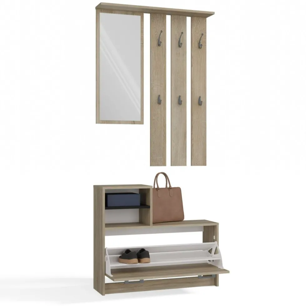 Mobile ingresso con specchio 85x180 cm rovere chiaro MIT1