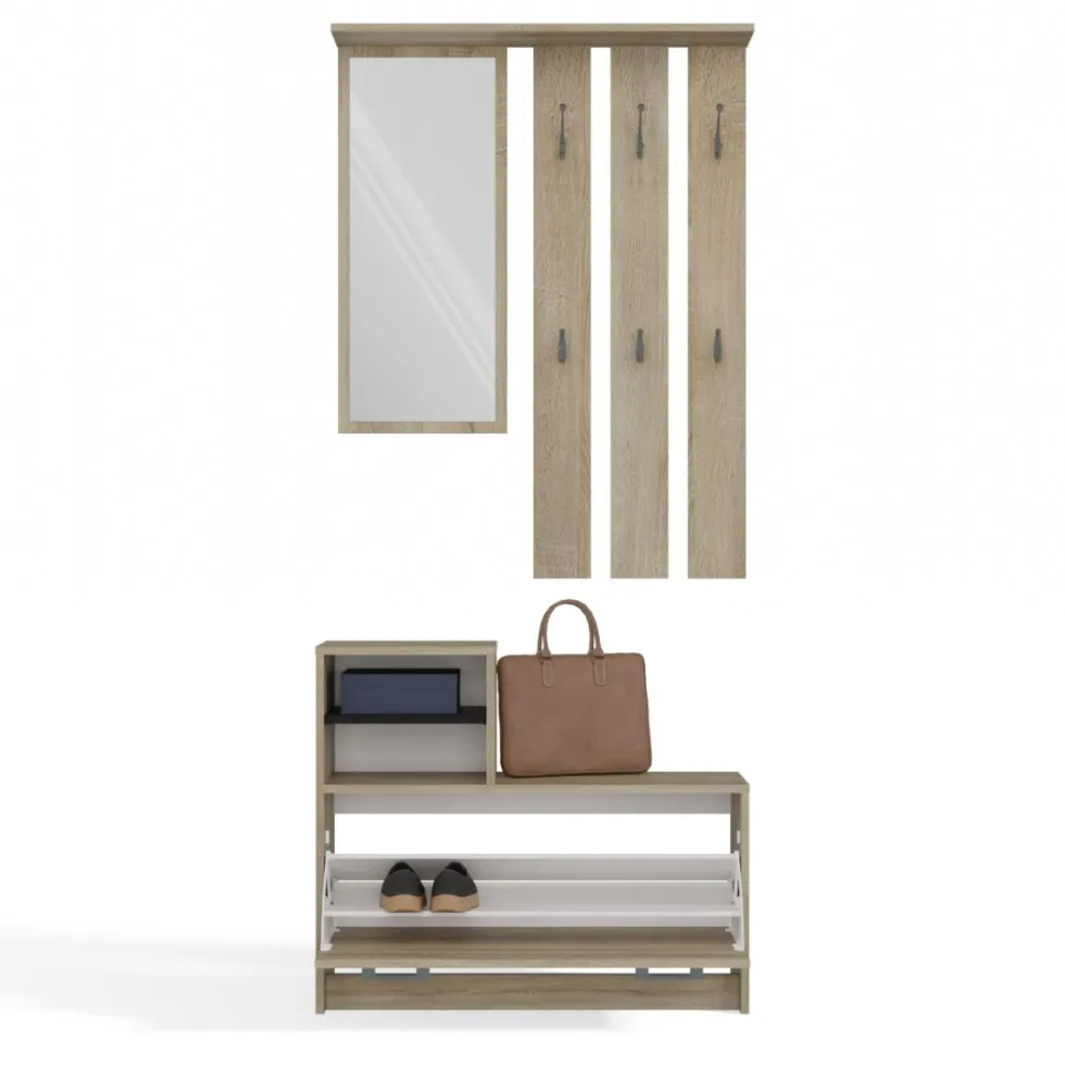Mobile ingresso con specchio 85x180 cm rovere chiaro MIT1