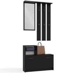 Mobile ingresso con specchio 85x180 cm nero MIT1