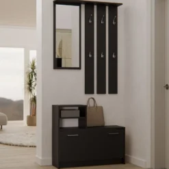 Mobile ingresso con specchio 85x180 cm nero MIT1