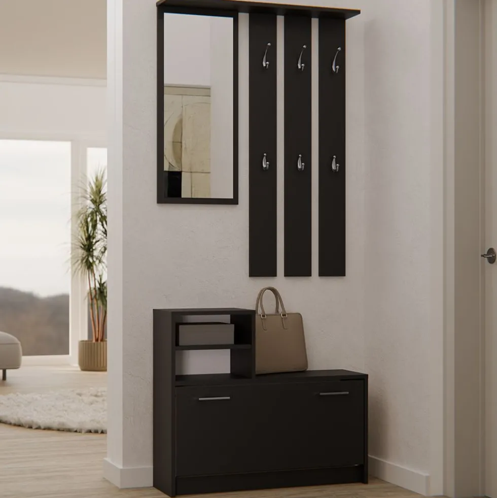 Mobile ingresso con specchio 85x180 cm nero MIT1