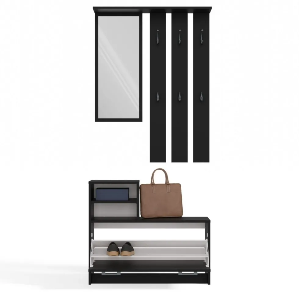 Mobile ingresso con specchio 85x180 cm nero MIT1