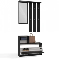 Mobile ingresso con specchio 85x180 cm nero MIT1
