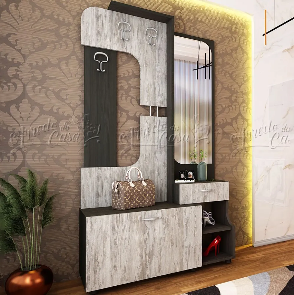 Mobile ingresso con specchio antracite effetto legno e rovere grigio IU14