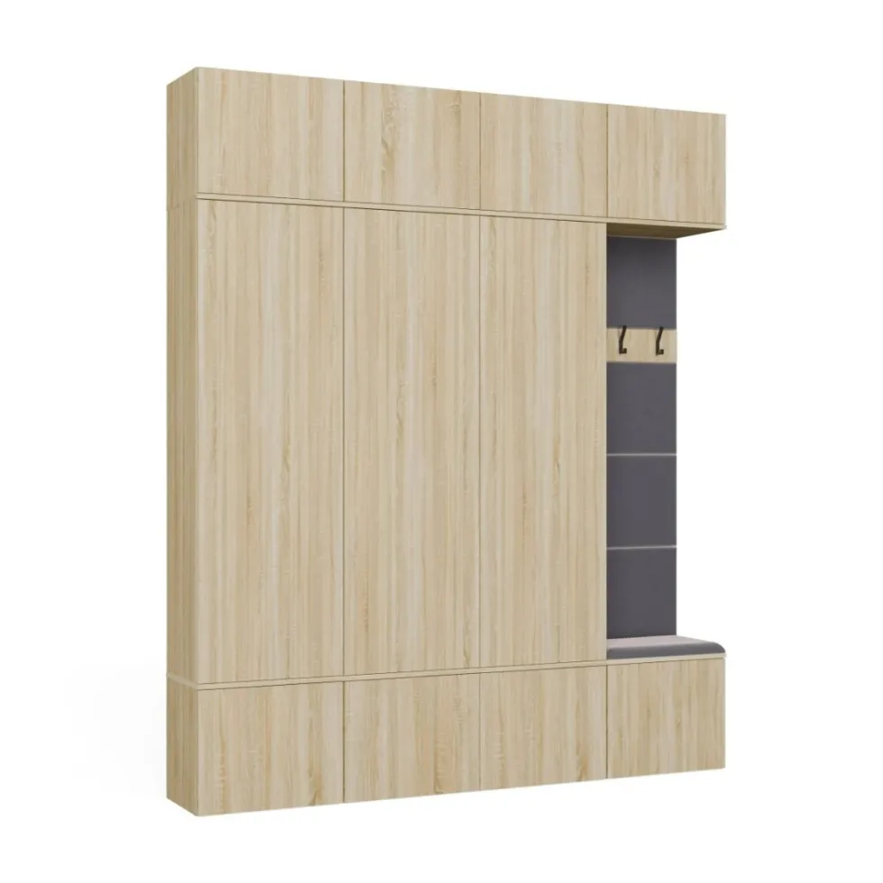 Mobile ingresso guardaroba 200x238 con panca rovere chiaro e grigio MIT13