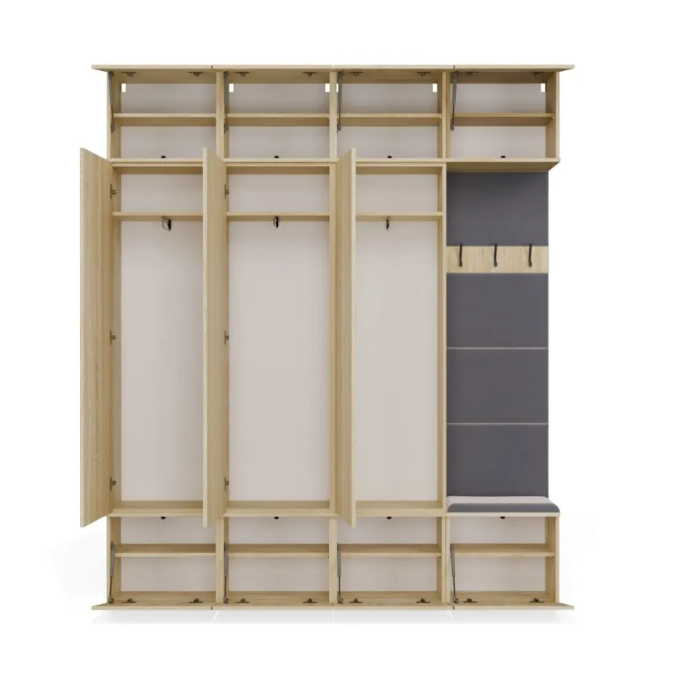 Mobile ingresso guardaroba 200x238 con panca rovere chiaro e grigio MIT13