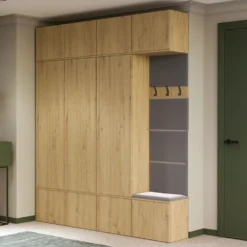 Mobile ingresso guardaroba 200x238 con panca rovere e grigio MIT13