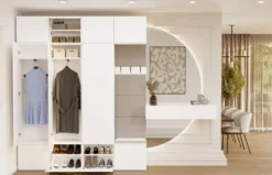 Mobile ingresso guardaroba 200x238 con panca bianco e beige cashmere MIT13