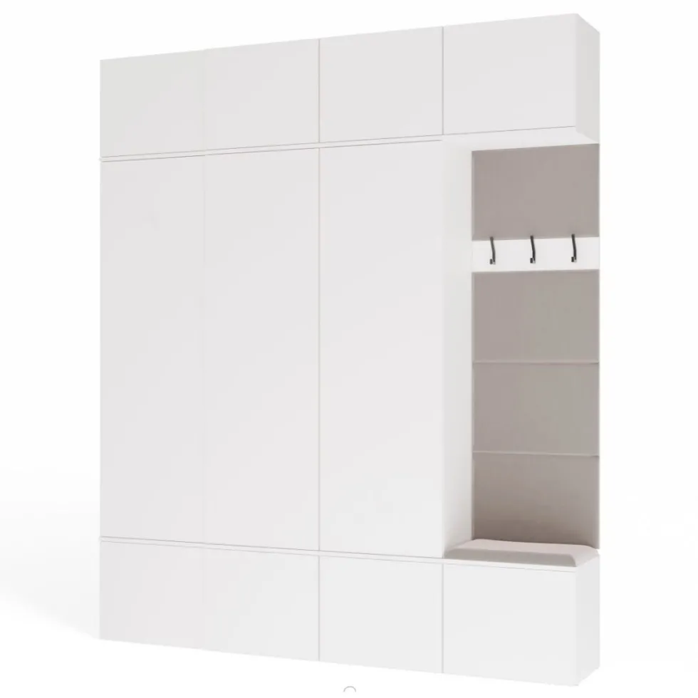 Mobile ingresso guardaroba 200x238 con panca bianco e beige cashmere MIT13