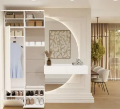 Mobile ingresso guardarobe 100x238 con appendiabiti bianco e beige cashmere MIT15