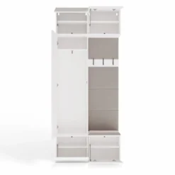 Mobile ingresso guardarobe 100x238 con appendiabiti bianco e beige cashmere MIT15
