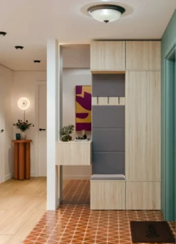 Mobile ingresso guardarobe 100x238 con appendiabiti rovere chiaro e grigio MIT15