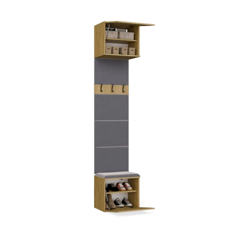 Mobile ingresso guardarobe 100x238 con appendiabiti rovere e grigio MIT15