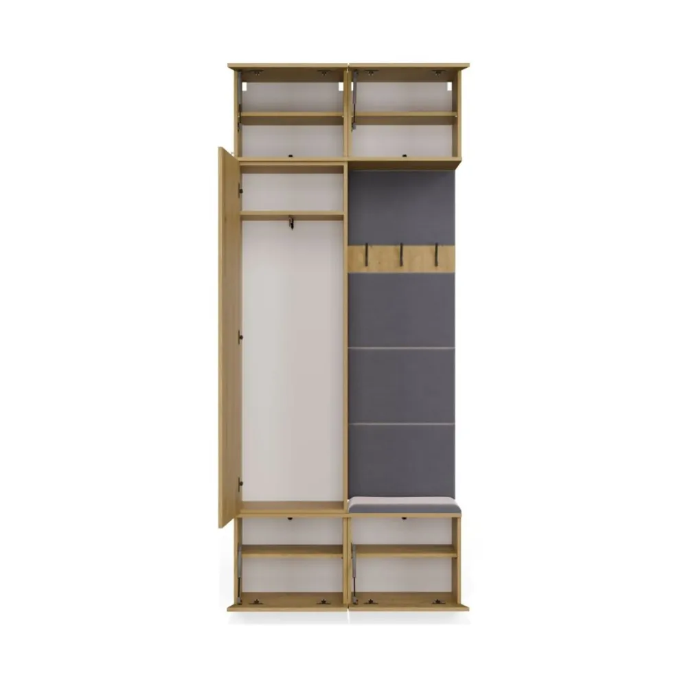 Mobile ingresso guardarobe 100x238 con appendiabiti rovere e grigio MIT15