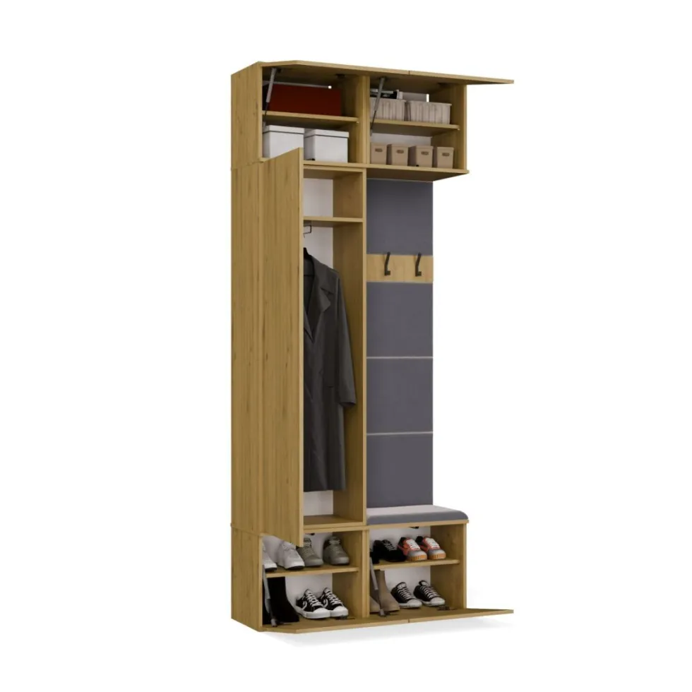 Mobile ingresso guardarobe 100x238 con appendiabiti rovere e grigio MIT15