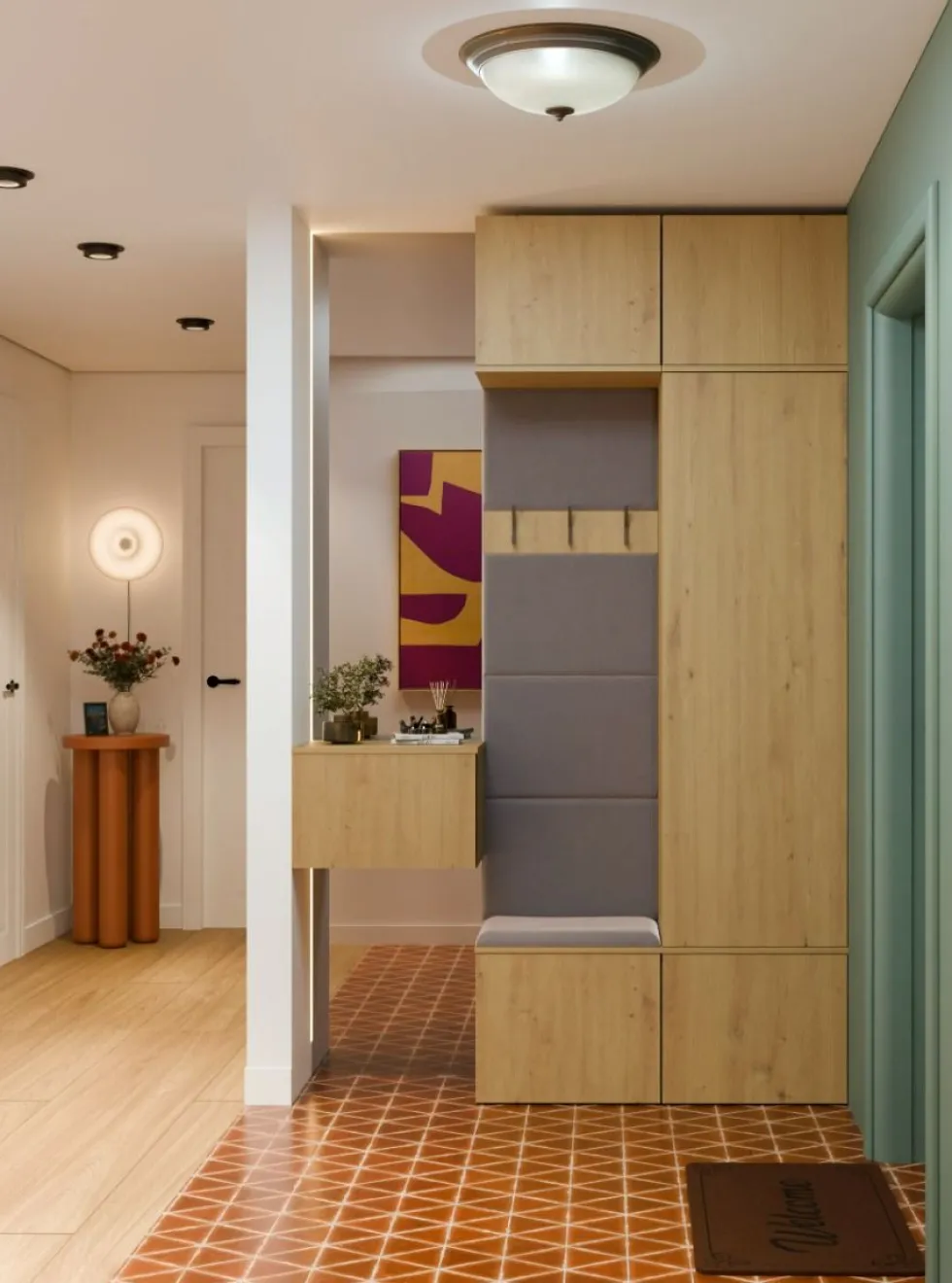 Mobile ingresso guardarobe 100x238 con appendiabiti rovere e grigio MIT15