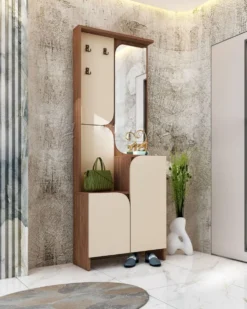 Mobile ingresso moderno con ante soft-close 70x195 cm beige e noce IU31