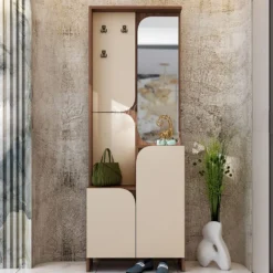 Mobile ingresso moderno con ante soft-close 70x195 cm beige e noce IU31