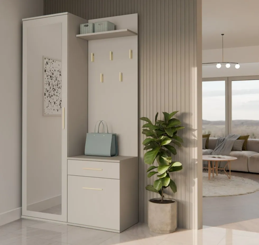Mobile ingresso moderno con specchio beige cashmere MIT3