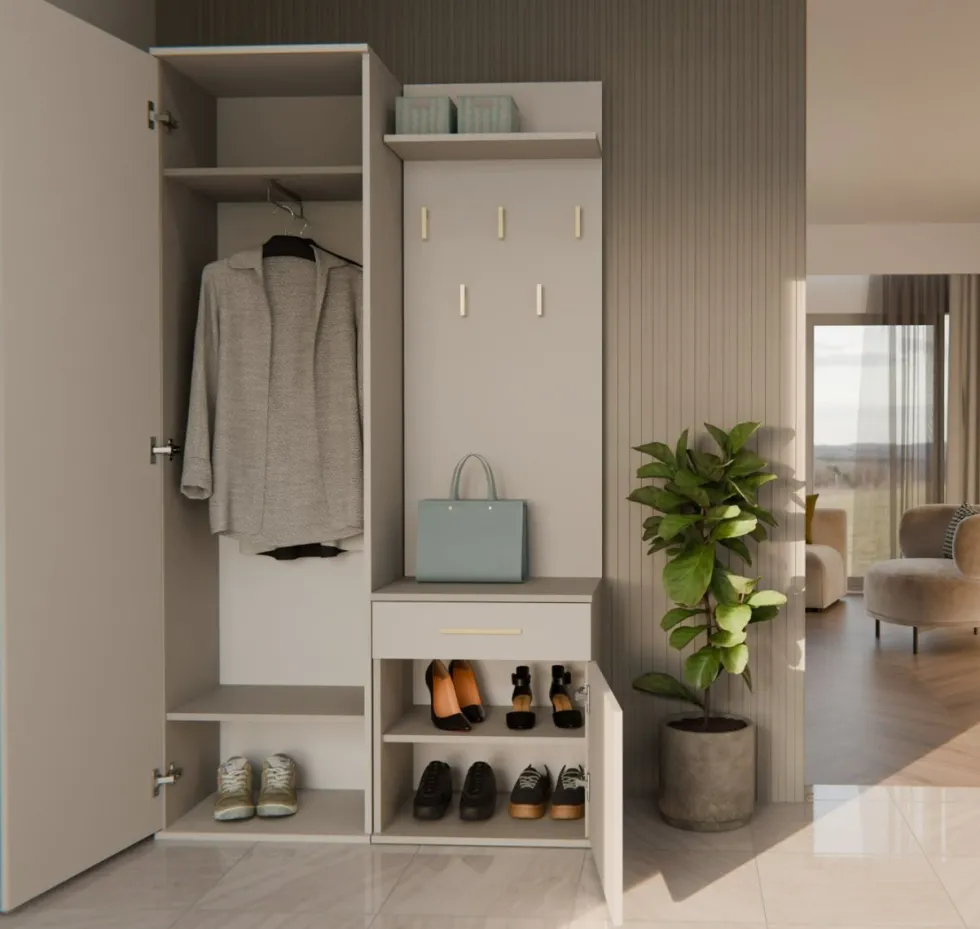 Mobile ingresso moderno con specchio beige cashmere MIT3