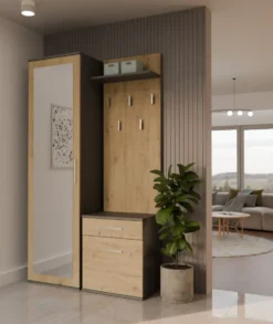 Mobile ingresso moderno con specchio rovere e antracite MIT3