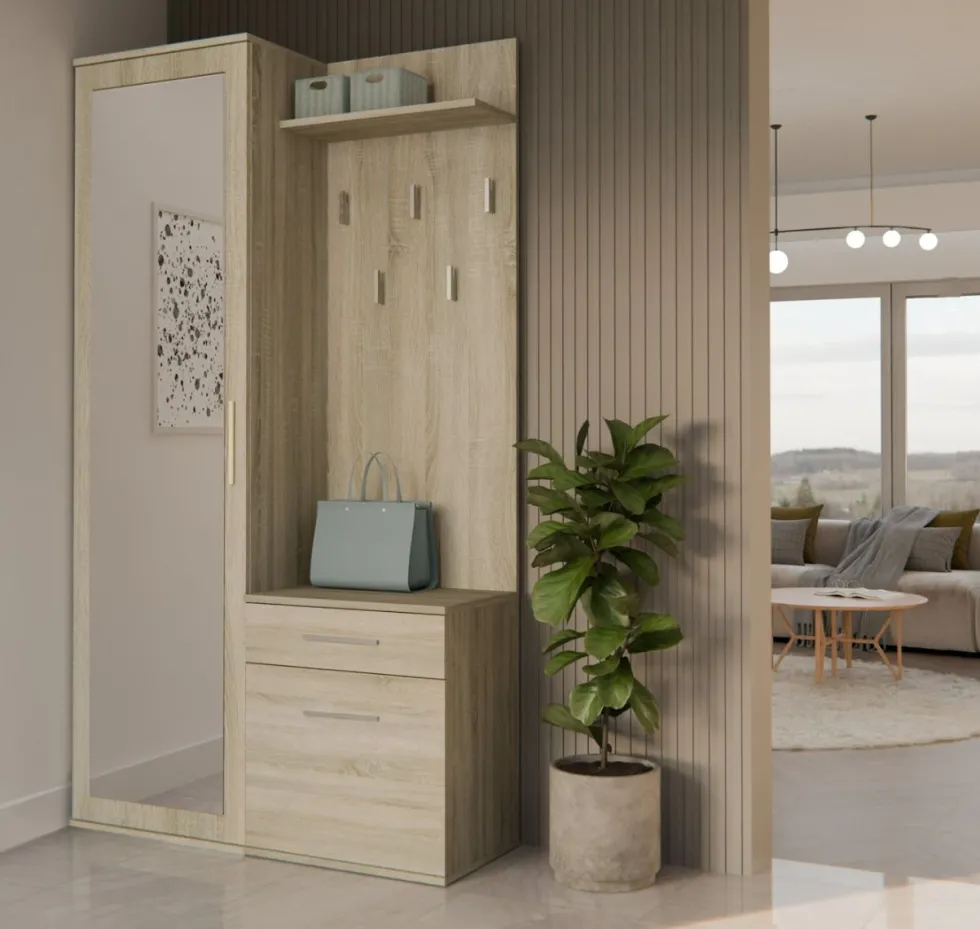Mobile ingresso moderno con specchio rovere chiaro MIT3