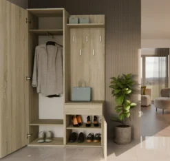 Mobile ingresso moderno con specchio rovere chiaro MIT3