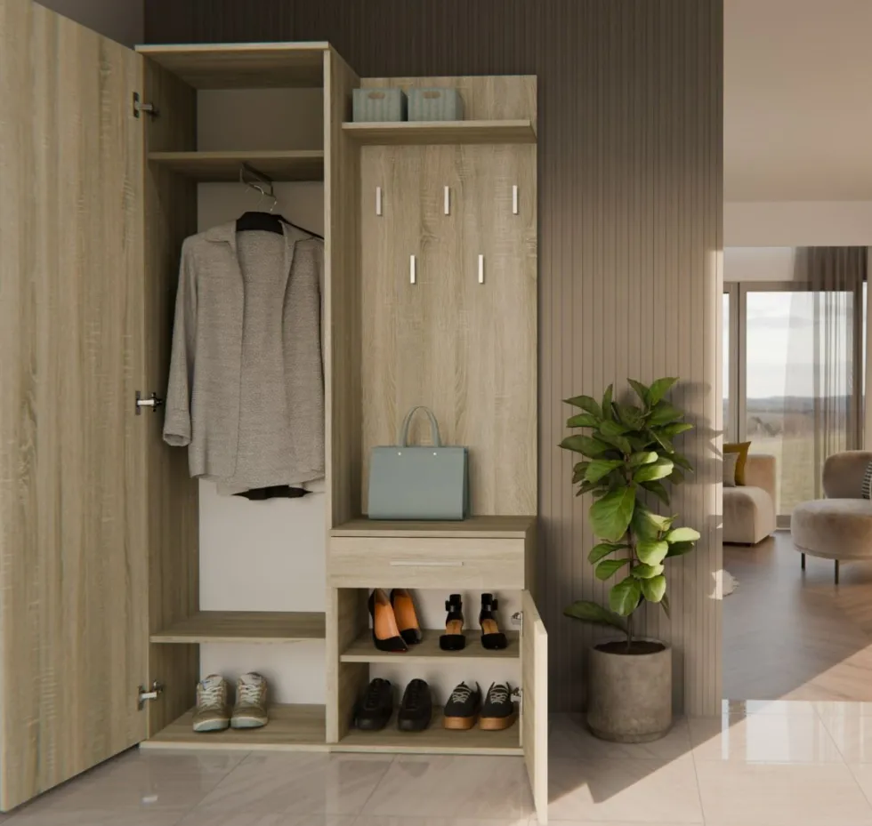 Mobile ingresso moderno con specchio rovere chiaro MIT3