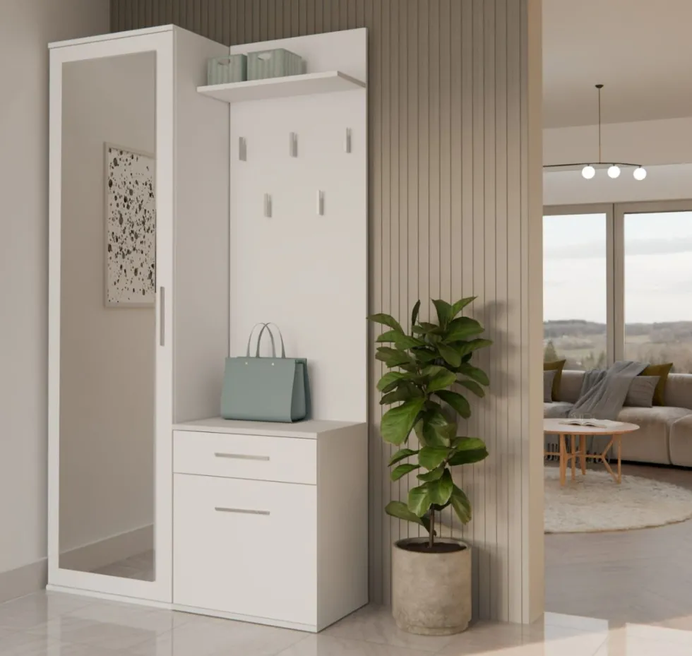 Mobile ingresso moderno con specchio bianco MIT3