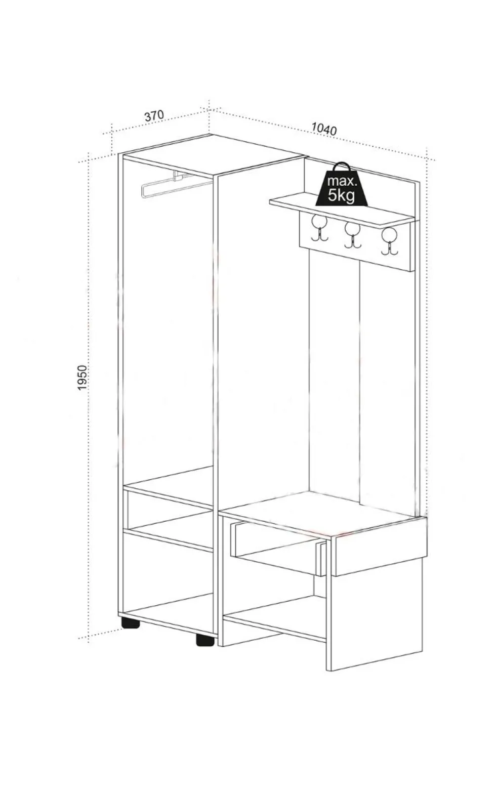 Mobile ingresso moderno grafite e noce 104x195 cm IU32