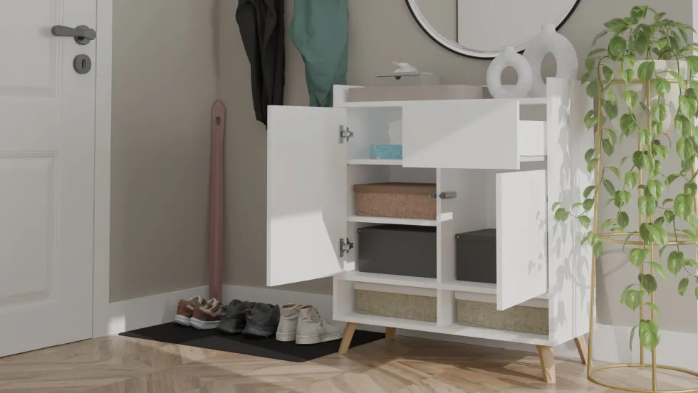 Mobile ingresso moderno 80x95 cm con vani a giorno in bianco opaco MIT19