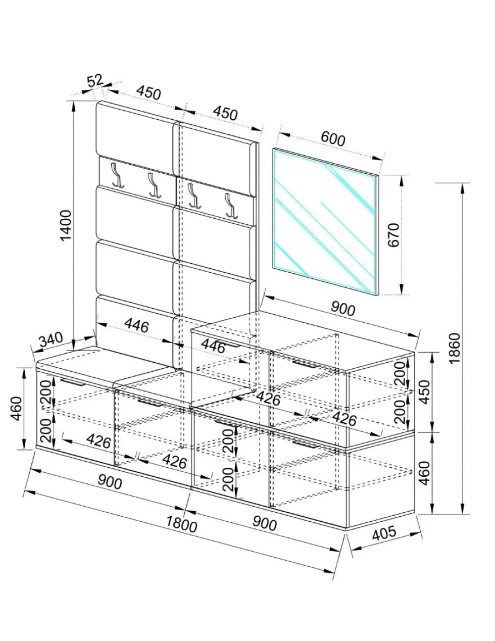 Mobile ingresso moderno 180x186cm rovere e antracite II18