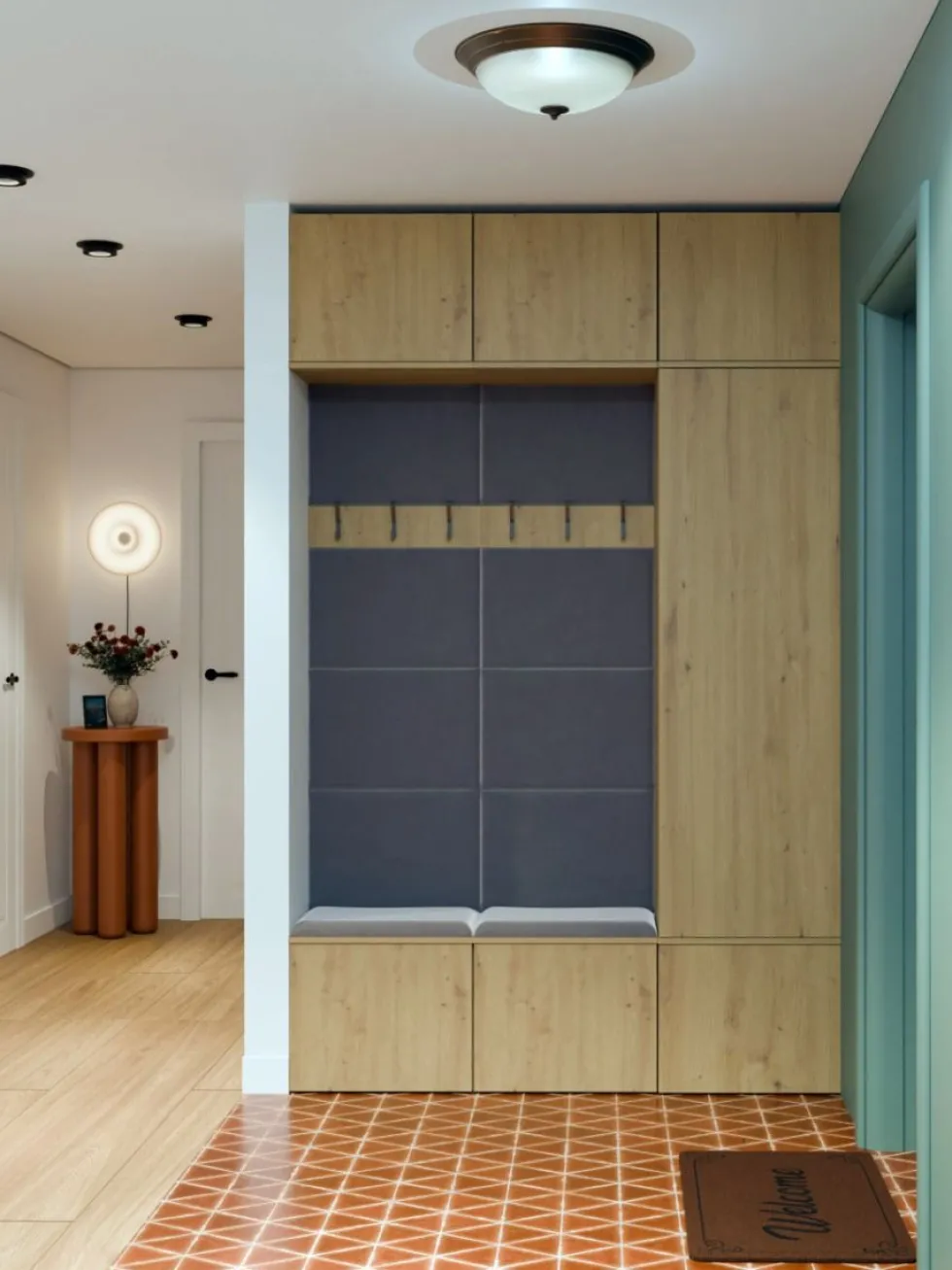 Mobile ingresso moderno 150x238 con scarpiera rovere e grigio MIT10