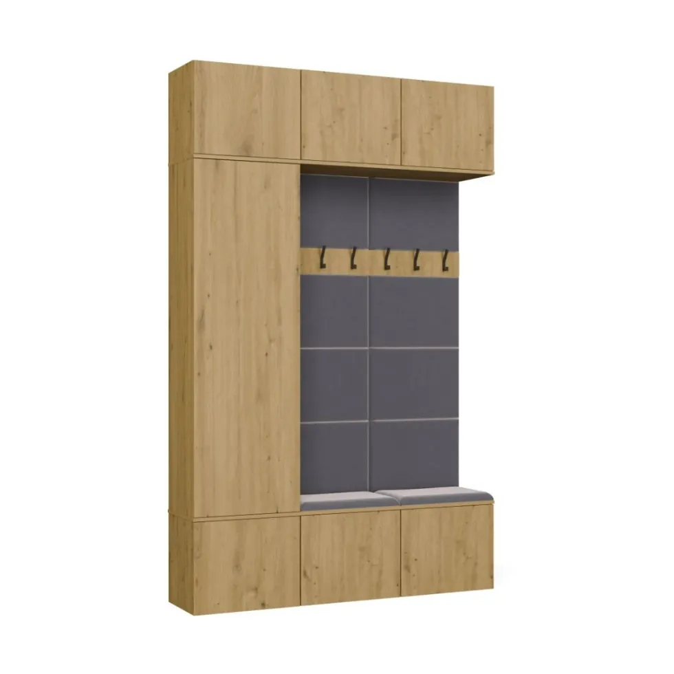 Mobile ingresso moderno 150x238 con scarpiera rovere e grigio MIT10