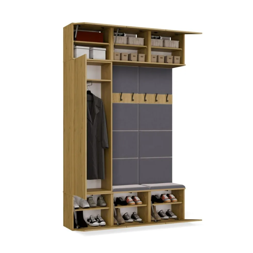 Mobile ingresso moderno 150x238 con scarpiera rovere e grigio MIT10