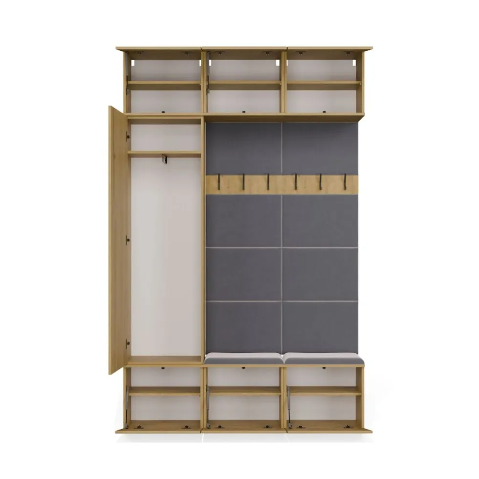 Mobile ingresso moderno 150x238 con scarpiera rovere e grigio MIT10