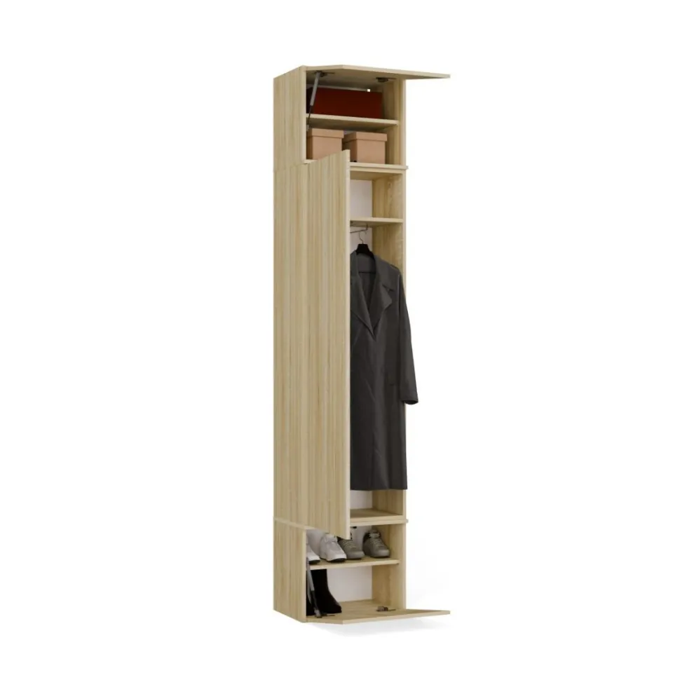 Mobile ingresso moderno 150x238 con guardaroba rovere chiaro e grigio MIT11