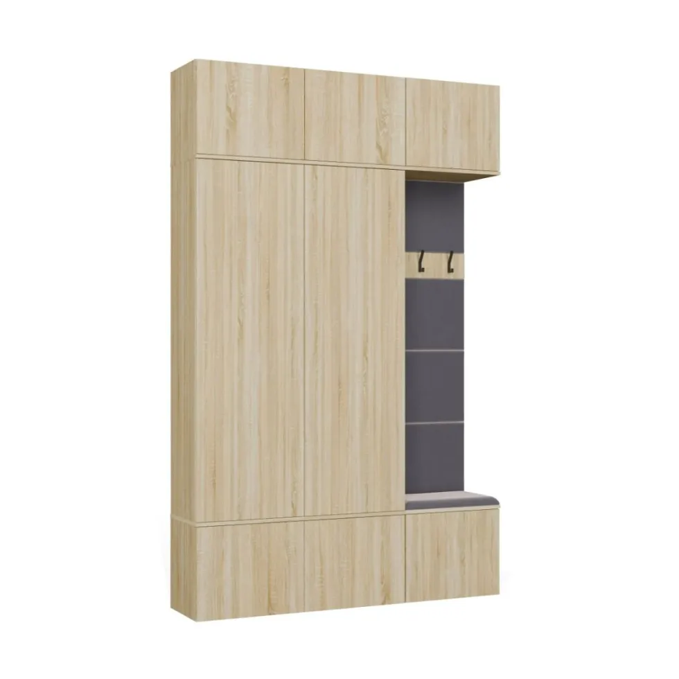 Mobile ingresso moderno 150x238 con guardaroba rovere chiaro e grigio MIT11