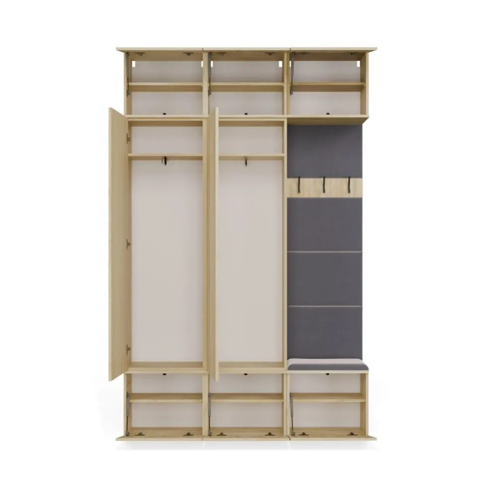Mobile ingresso moderno 150x238 con guardaroba rovere chiaro e grigio MIT11
