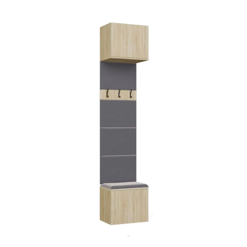 Mobile ingresso moderno 150x238 con guardaroba rovere chiaro e grigio MIT11