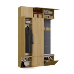 Mobile ingresso moderno 150x238 con guardaroba rovere e grigio MIT11