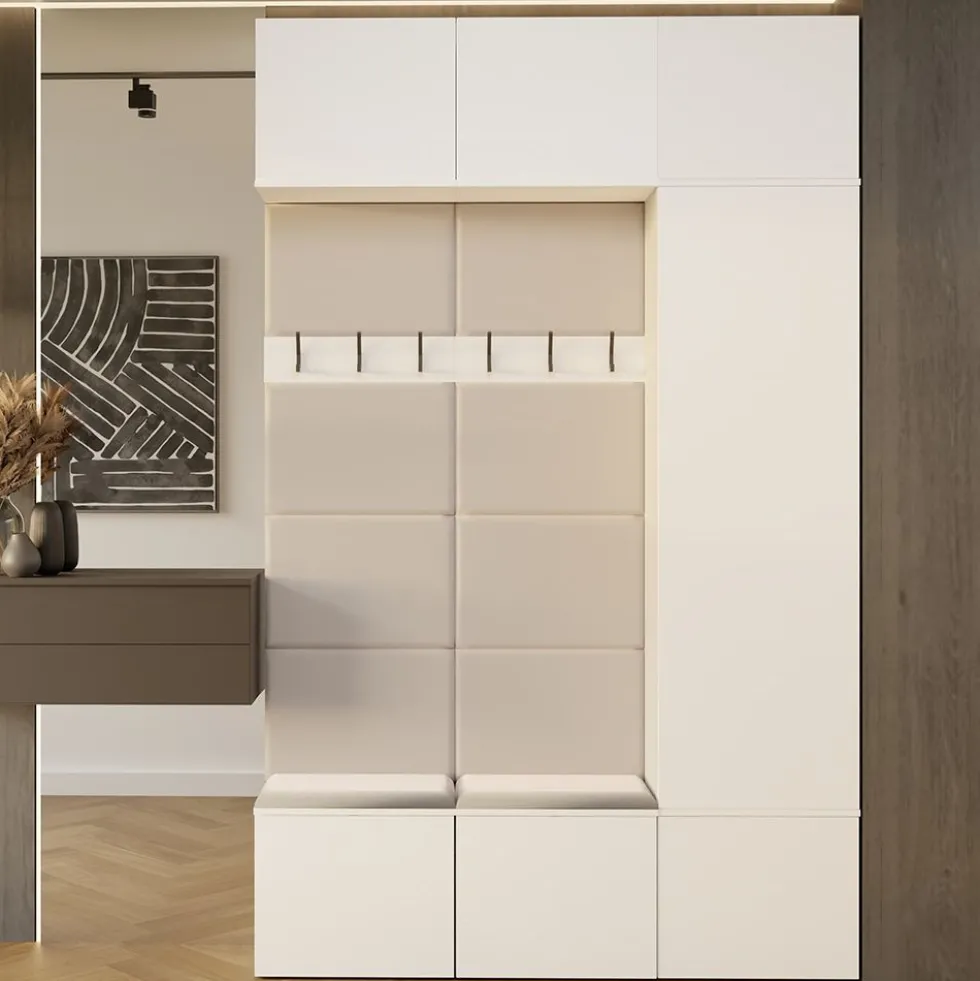 Mobile ingresso moderno 150x238 con scarpiera beige cashmere e bianco MIT10