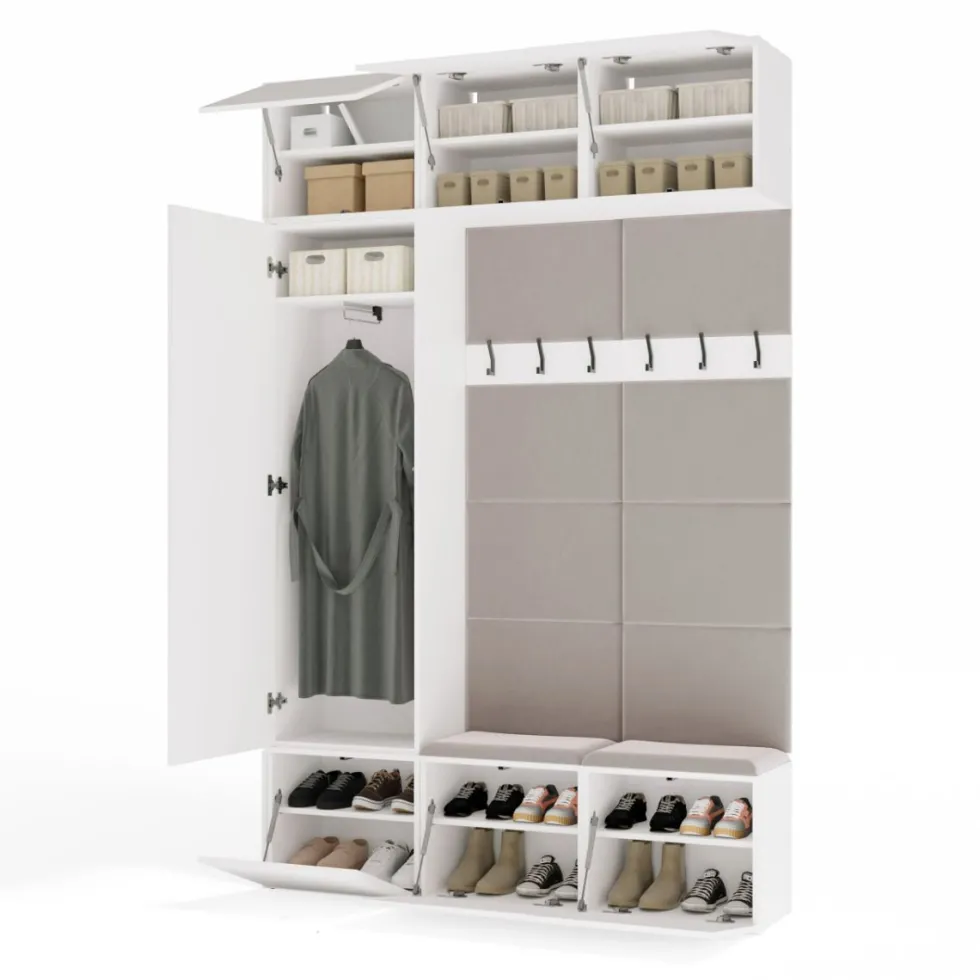 Mobile ingresso moderno 150x238 con scarpiera beige cashmere e bianco MIT10