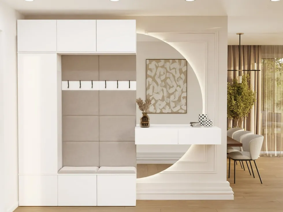 Mobile ingresso moderno 150x238 con scarpiera beige cashmere e bianco MIT10