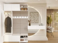 Mobile ingresso moderno 150x238 con scarpiera beige cashmere e bianco MIT10