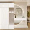Mobile ingresso moderno 150x238 con guardaroba bianco e beige cashmere MIT11