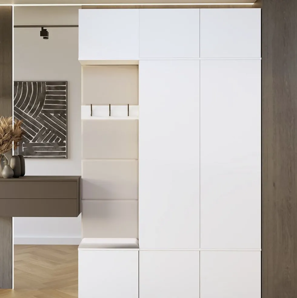 Mobile ingresso moderno 150x238 con guardaroba bianco e beige cashmere MIT11