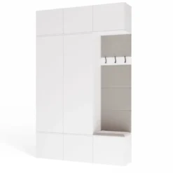 Mobile ingresso moderno 150x238 con guardaroba bianco e beige cashmere MIT11