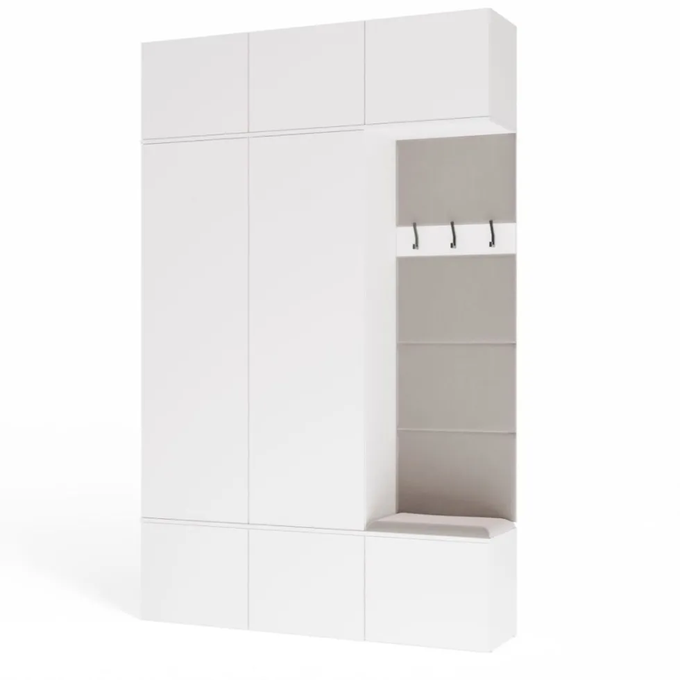 Mobile ingresso moderno 150x238 con guardaroba bianco e beige cashmere MIT11